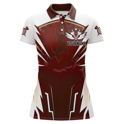 Personalized Wine Red And White Dart Shirts For Women Custom Team Darts Jerseys Polo & Quarter Zip TDM3701