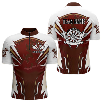 Personalized Wine Red And White Dart Shirts For Men Custom Team Darts Jerseys Polo & Quarter Zip TDM3701