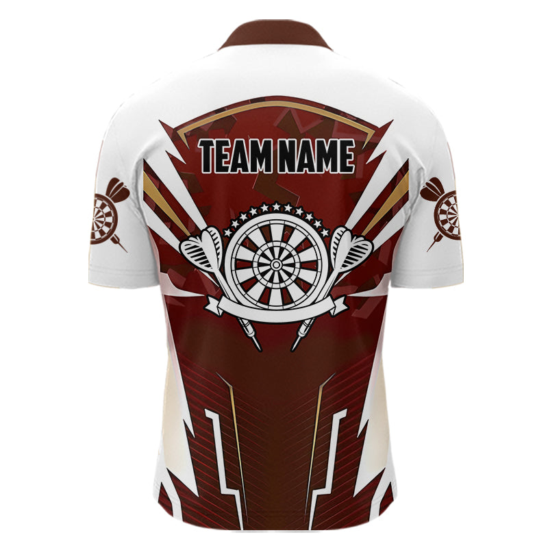 Personalized Wine Red And White Dart Shirts For Men Custom Team Darts Jerseys Polo & Quarter Zip TDM3701
