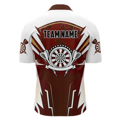 Personalized Wine Red And White Dart Shirts For Men Custom Team Darts Jerseys Polo & Quarter Zip TDM3701