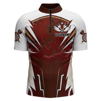 Personalized Wine Red And White Dart Shirts For Men Custom Team Darts Jerseys Polo & Quarter Zip TDM3701