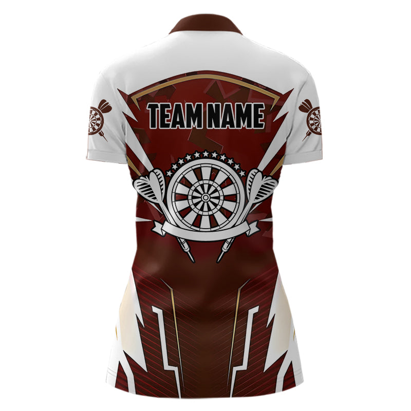 Personalized Wine Red And White Dart Shirts For Women Custom Team Darts Jerseys Polo & Quarter Zip TDM3701