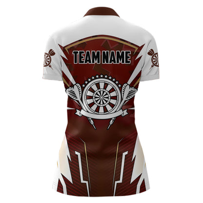 Personalized Wine Red And White Dart Shirts For Women Custom Team Darts Jerseys Polo & Quarter Zip TDM3701