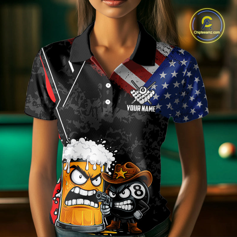 Funny Beer US Flag 8 Ball Pool Billiard Shirt For Women Custom Billiard Team Jersey Polo & 1/4 Zip TDM6047