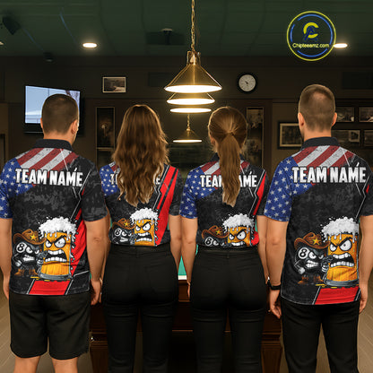 Funny Beer US Flag 8 Ball Pool Billiard Shirt For Men Custom Billiard Team Jersey Polo & 1/4 Zip TDM6047