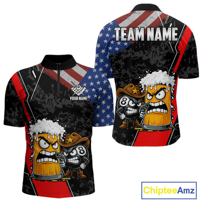 Funny Beer US Flag 8 Ball Pool Billiard Shirt For Men Custom Billiard Team Jersey Polo & 1/4 Zip TDM6047
