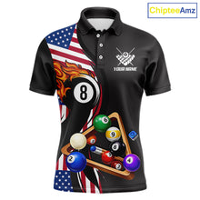 Load image into Gallery viewer, Personalized American Flag Pool Balls Billiard Shirt For Men, 8 Ball Jersey Team Polo &amp; 1/4 Zip TDM6050