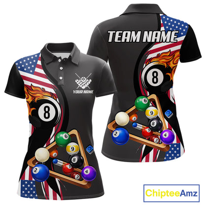 Personalized American Flag Pool Balls Billiard Shirt For Women, 8 Ball Jersey Team Polo & 1/4 Zip TDM6050