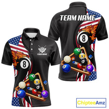 Load image into Gallery viewer, Personalized American Flag Pool Balls Billiard Shirt For Men, 8 Ball Jersey Team Polo &amp; 1/4 Zip TDM6050