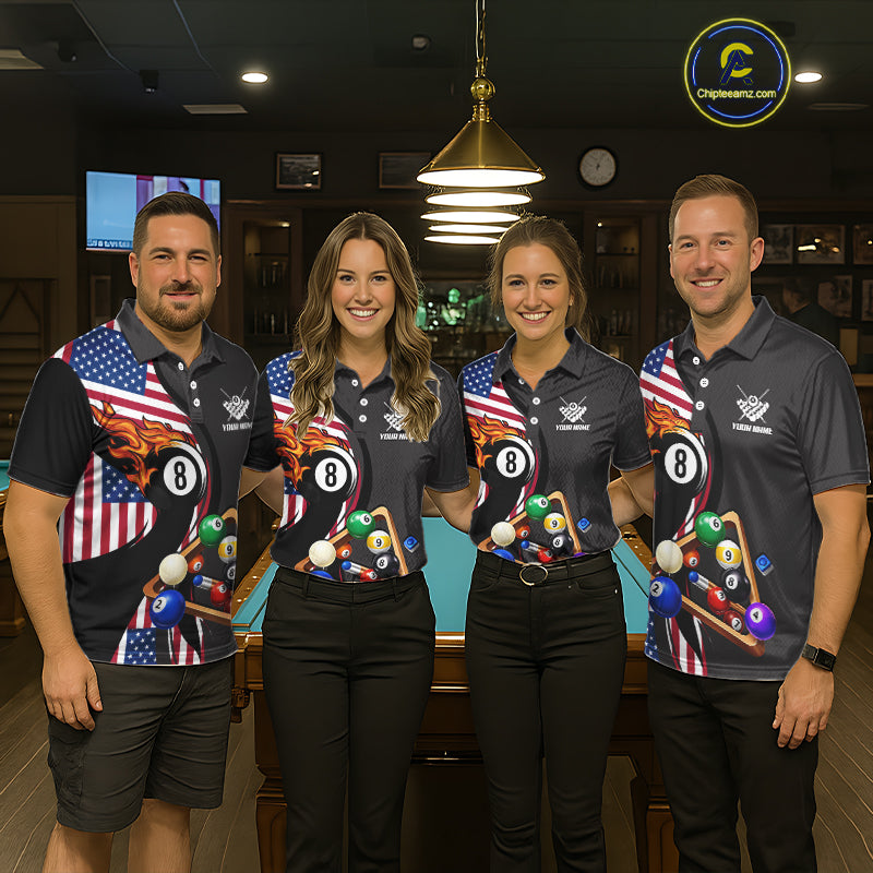 Personalized American Flag Pool Balls Billiard Shirt For Women, 8 Ball Jersey Team Polo & 1/4 Zip TDM6050