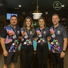 Load image into Gallery viewer, Personalized American Flag Pool Balls Billiard Shirt For Men, 8 Ball Jersey Team Polo &amp; 1/4 Zip TDM6050