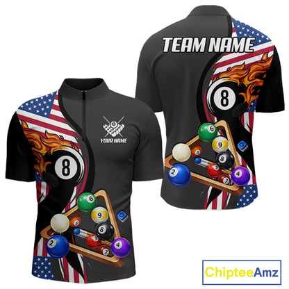 Personalized American Flag Pool Balls Billiard Shirt For Men, 8 Ball Jersey Team Polo & 1/4 Zip TDM6050