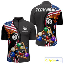 Load image into Gallery viewer, Personalized American Flag Pool Balls Billiard Shirt For Men, 8 Ball Jersey Team Polo &amp; 1/4 Zip TDM6050