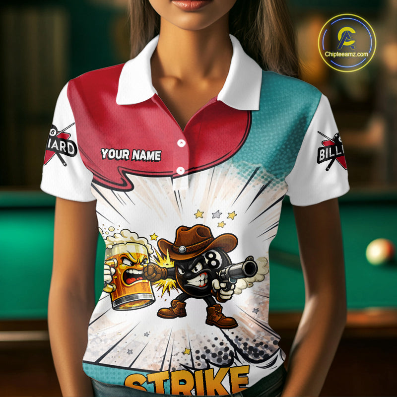 Funny Beer 8 Ball Pool Billiard Shirt For Women Custom Billiard Team Jersey Polo & 1/4 Zip TDM6052