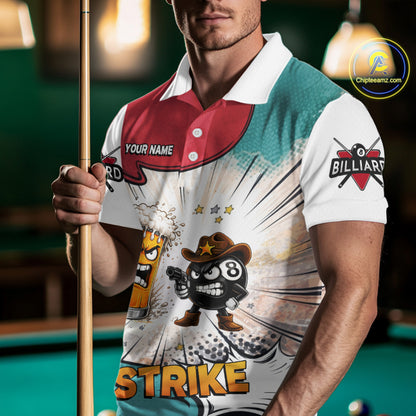 Funny Beer 8 Ball Billiard Shirt For Men Custom Pool Team Jersey Polo & 1/4 Zip, Billiard Outfit TDM6053
