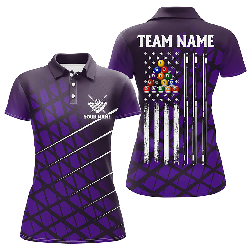 Personalized Purple Grunge American Flag Women Billiard Polo Shirts Custom Pool Player Jersey Shirts TDM1416
