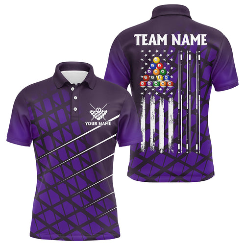 Personalized Purple Grunge American Flag Men Billiard Polo Shirts Custom Pool Player Jersey Shirts TDM1416