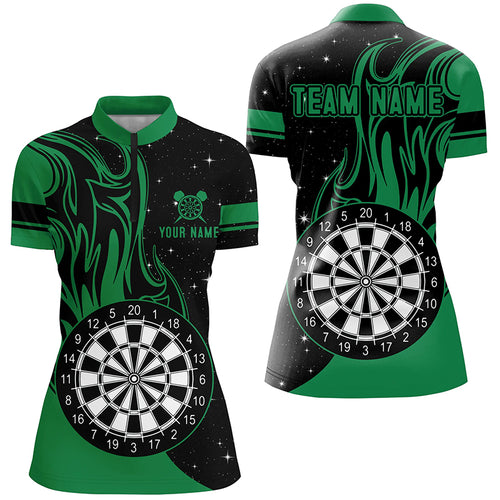 Green Darts Fire Quarter-Zip Shirts Best Custom Darts Shirts For Women Darts Team Jerseys TDM1417
