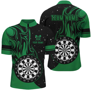 Green Darts Fire Quarter-Zip Shirts Best Custom Darts Shirts For Men Darts Team Jerseys TDM1417