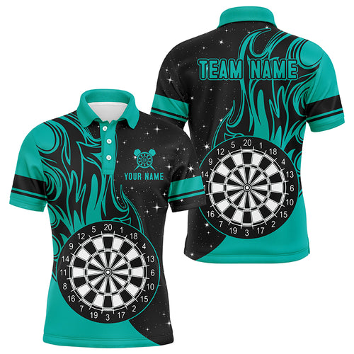 Personalized Turquoise Darts Fire Polo Shirts Best Custom Darts Shirts For Men Darts Team Jerseys TDM1418