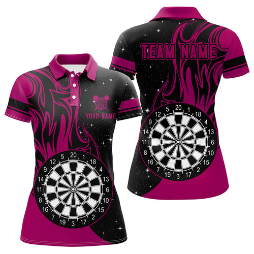 Personalized Pink Darts Fire Polo Shirts Best Custom Darts Shirts For Women Darts Team Jerseys TDM1419