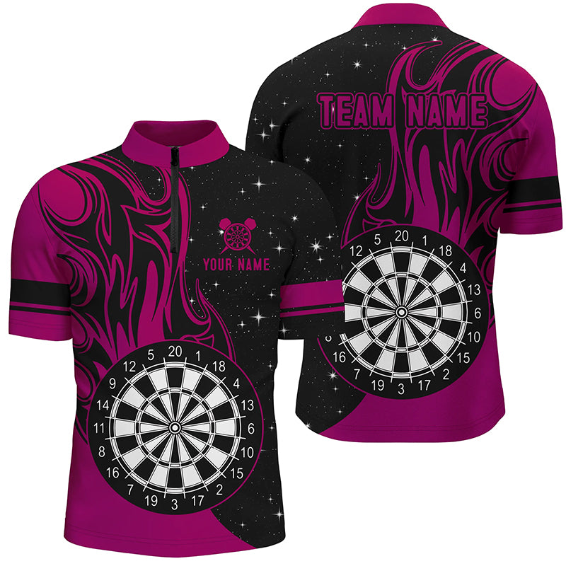 Pink Darts Fire Quarter-Zip Shirts Best Custom Darts Shirts For Men Darts Team Jerseys TDM1419