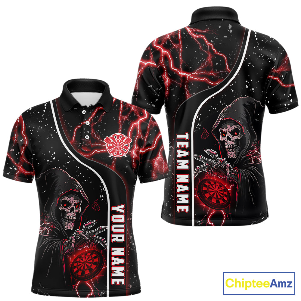 Personalized Red Darts Lightning Grim Reaper Polo & 1/4 Zip, Darts Shirt For Men, Dart Team Jersey TDM6307