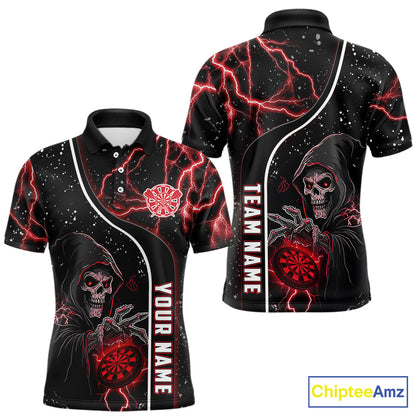 Personalized Red Darts Lightning Grim Reaper Polo & 1/4 Zip, Darts Shirt For Men, Dart Team Jersey TDM6307