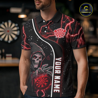 Personalized Red Darts Lightning Grim Reaper Polo & 1/4 Zip, Darts Shirt For Men, Dart Team Jersey TDM6307