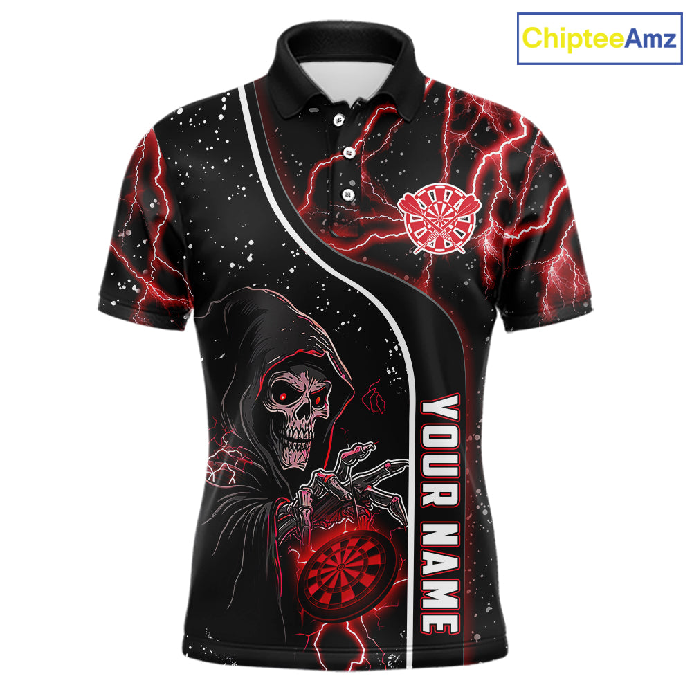 Personalized Red Darts Lightning Grim Reaper Polo & 1/4 Zip, Darts Shirt For Men, Dart Team Jersey TDM6307