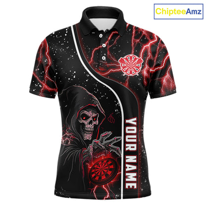 Personalized Red Darts Lightning Grim Reaper Polo & 1/4 Zip, Darts Shirt For Men, Dart Team Jersey TDM6307