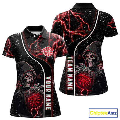 Personalized Red Darts Lightning Grim Reaper Polo & 1/4 Zip, Darts Shirt For Women, Dart Team Jersey TDM6307
