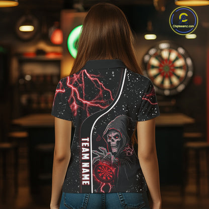 Personalized Red Darts Lightning Grim Reaper Polo & 1/4 Zip, Darts Shirt For Women, Dart Team Jersey TDM6307
