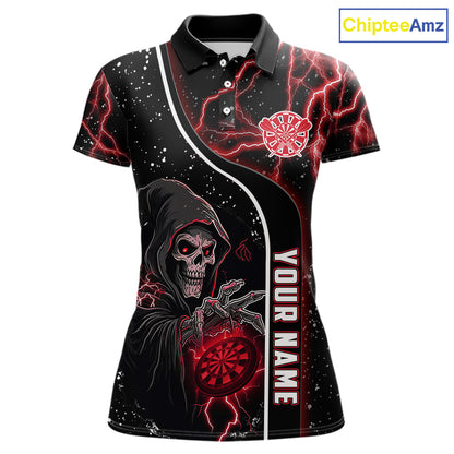 Personalized Red Darts Lightning Grim Reaper Polo & 1/4 Zip, Darts Shirt For Women, Dart Team Jersey TDM6307