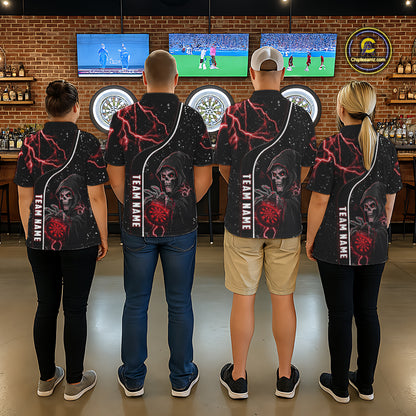 Personalized Red Darts Lightning Grim Reaper Polo & 1/4 Zip, Darts Shirt For Women, Dart Team Jersey TDM6307