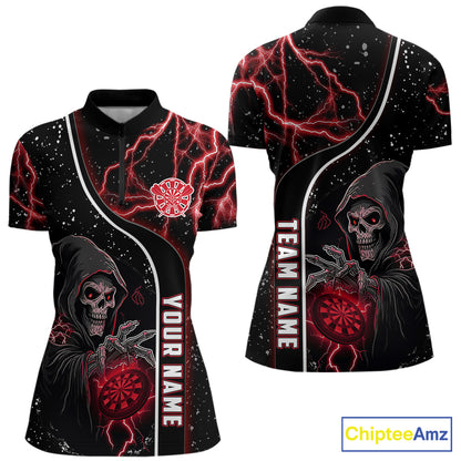 Personalized Red Darts Lightning Grim Reaper Polo & 1/4 Zip, Darts Shirt For Women, Dart Team Jersey TDM6307