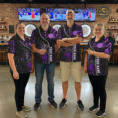 Custom Purple Darts Lightning Grim Reaper Polo & 1/4 Zip, Darts Shirt For Men, Darts Team Jersey TDM6309