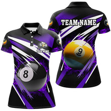 Load image into Gallery viewer, Billiard 8 Ball &amp; 9 Ball Fire Women Polo &amp; Quarter-Zip Shirt Custom Billiard Jersey Attire |Purple TDM1597