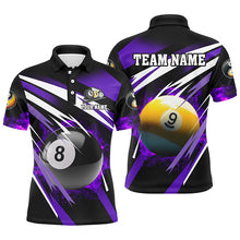 Load image into Gallery viewer, Billiard 8 Ball &amp; 9 Ball Fire Men Polo &amp; Quarter-Zip Shirt Custom Billiard Jersey Attire |Purple TDM1597