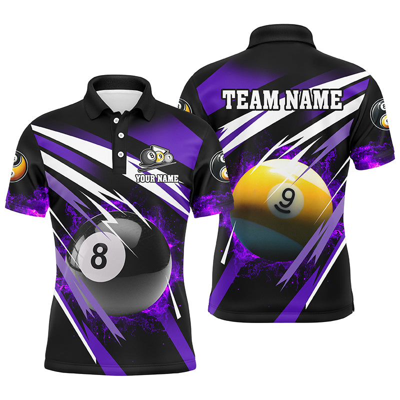 Billiard 8 Ball & 9 Ball Fire Men Polo & Quarter-Zip Shirt Custom Billiard Jersey Attire |Purple TDM1597