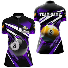 Load image into Gallery viewer, Billiard 8 Ball &amp; 9 Ball Fire Women Polo &amp; Quarter-Zip Shirt Custom Billiard Jersey Attire |Purple TDM1597