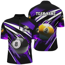 Load image into Gallery viewer, Billiard 8 Ball &amp; 9 Ball Fire Men Polo &amp; Quarter-Zip Shirt Custom Billiard Jersey Attire |Purple TDM1597