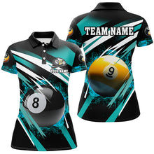 Load image into Gallery viewer, Billiard 8 Ball &amp; 9 Ball Fire Women Polo &amp; Quarter-Zip Shirt Custom Billiard Jersey Attire |Turquoise TDM1598