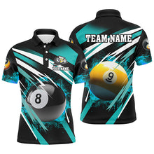Load image into Gallery viewer, Billiard 8 Ball &amp; 9 Ball Fire Men Polo &amp; Quarter-Zip Shirt Custom Billiard Jersey Attire |Turquoise TDM1598