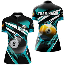Load image into Gallery viewer, Billiard 8 Ball &amp; 9 Ball Fire Women Polo &amp; Quarter-Zip Shirt Custom Billiard Jersey Attire |Turquoise TDM1598