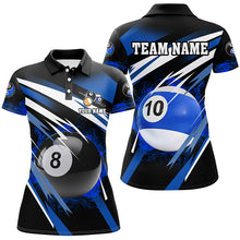 Load image into Gallery viewer, Billiard 8 Ball &amp; 10 Ball Fire Women Polo &amp; Quarter-Zip Shirt Custom Billiard Jersey Attire |Blue TDM1599