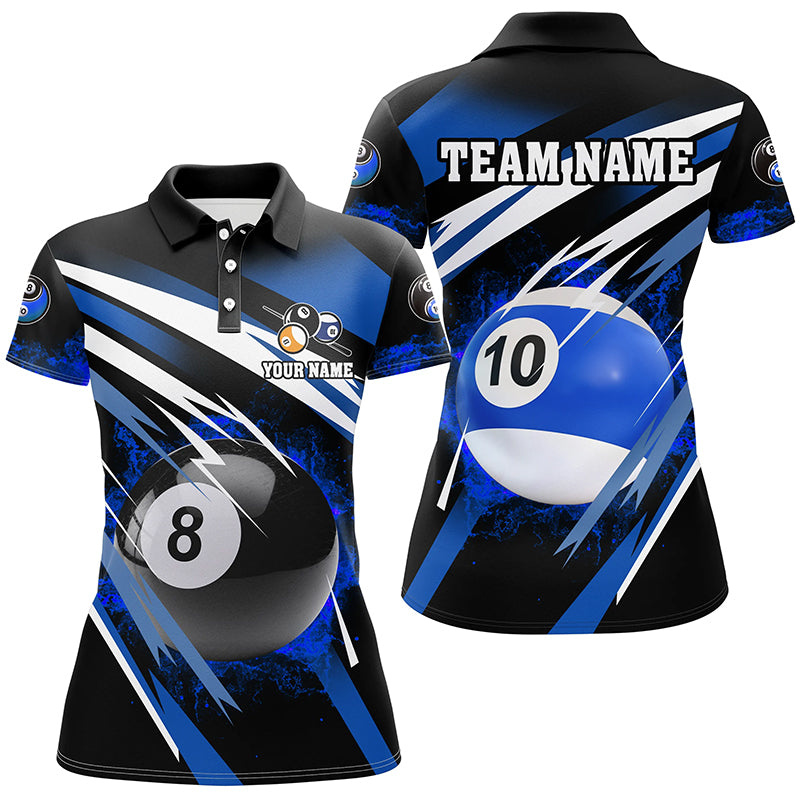 Billiard 8 Ball & 10 Ball Fire Women Polo & Quarter-Zip Shirt Custom Billiard Jersey Attire |Blue TDM1599