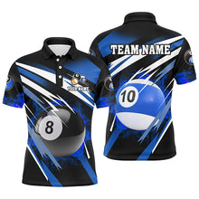 Load image into Gallery viewer, Billiard 8 Ball &amp; 10 Ball Fire Men Polo &amp; Quarter-Zip Shirt Custom Billiard Jersey Attire |Blue TDM1599