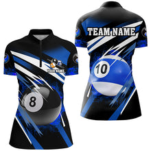 Load image into Gallery viewer, Billiard 8 Ball &amp; 10 Ball Fire Women Polo &amp; Quarter-Zip Shirt Custom Billiard Jersey Attire |Blue TDM1599