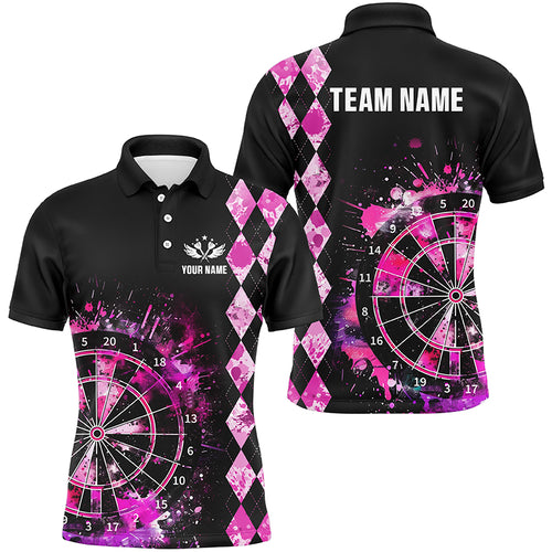 Custom Pink Grunge Darts Board Argyle Pattern Darts Shirts For Men, Best Darts Team Jerseys Attire TDM1790